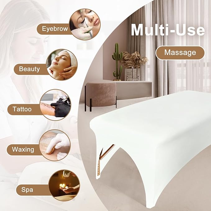 2-Piece Spa Bed Cover Professional Lash Bed Cover Stretchy Massage Table Cover Beauty Bed Protective Topper, Excellent for Lash Extension, Spa, Massage, Beauty Salon, Wax, Tattoo (White)