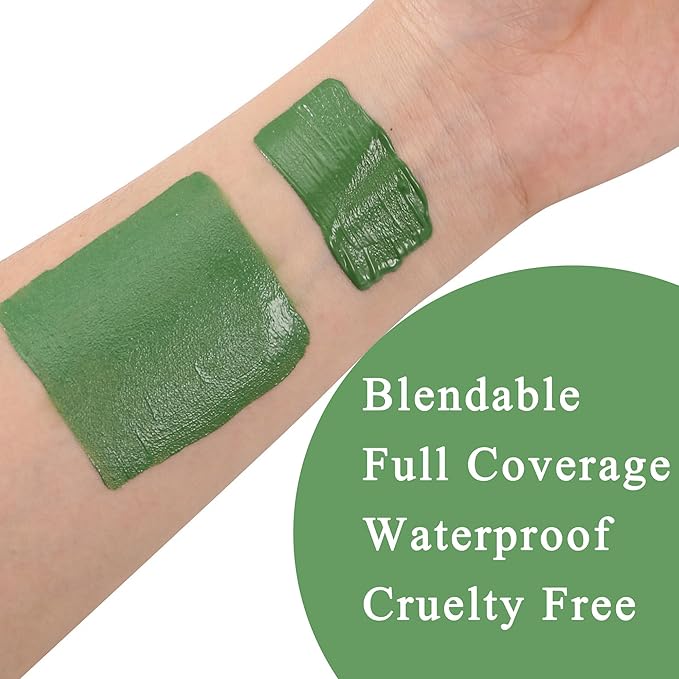 Green Face Body Paint, Christmas Stocking Stuffers, Full Coverage Liquid Foundation for Halloween SFX Witch Makeup Elphaba Costume,Patrick’s Day Accessories