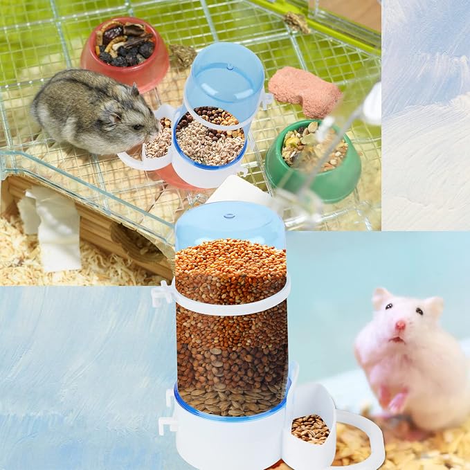 2 Packs Pet Feeder and Waterer, Self Dispensing Automatic Hamster Feeder, Food and Water Dispenser Set,Small Animal Dog Cat Pet Food Bowl, for Dogs Cats Pets Animals, 16x14cm, Blue (Blue)