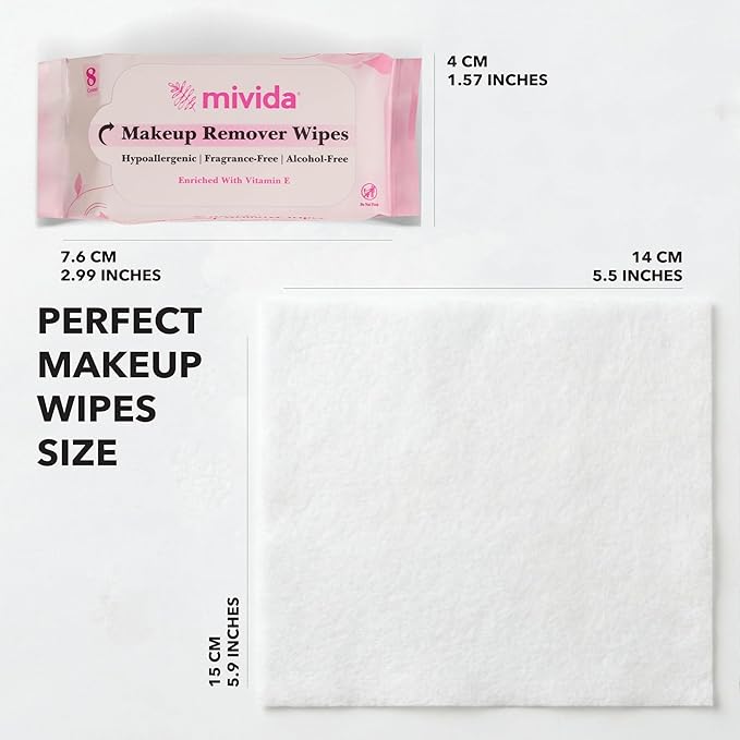 mivida Hypoallergenic Mini Pack Makeup Remover Wipes Bulk with Vitamin E, Alcohol Free, Fragrance Free Makeup Wipes for Sensitive Skin, Travel Size - 5 Bags of 10 Packs (400 Total Count)