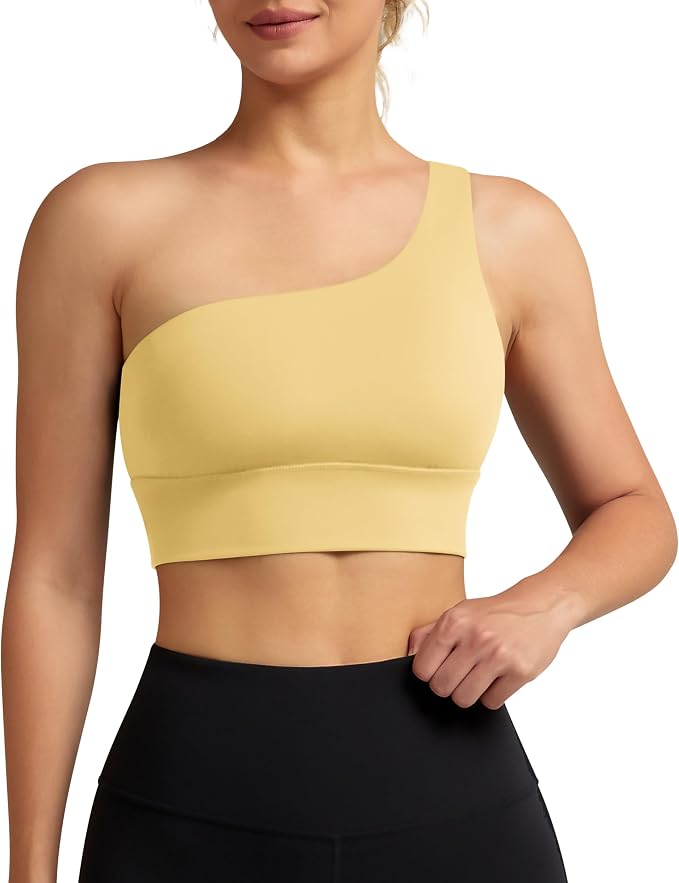 Queenie Ke Womens One Shoulder Sports Bra Left Side Strap Yoga Bras Gym Training Workout Crop Tops