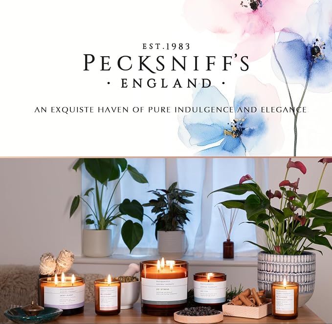Pecksniff's Aromatherapy De-Stress Candle, 3-Wick, Cardamon & Rosemary, Premium Wax, 285g/10oz, Spicy Pine Scent, Eco-Friendly, Long-Lasting for Relaxation