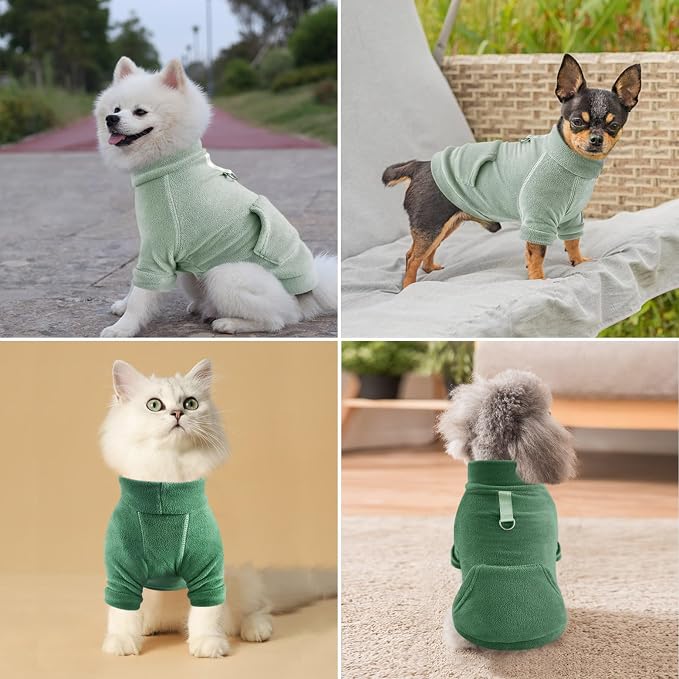 Idepet Fleece Sweater 2 Pack,Turtleneck Sweatshirt Pet Clothing | Winter Dog Clothes,Stretchy,Small Coat,Cat Apparel,with Leash Ring,for Small Medium Dogs Cats,with Pocket