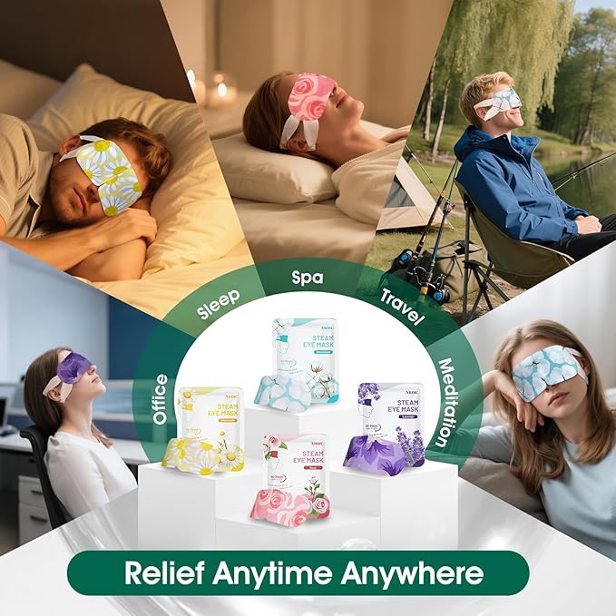 AROIC 120 Pack Steam Eye Masks Disposable, Heated Sleep Eye Mask for Women Warm Compress for Eyes, Relaxation Mothers Day Gifts, Travel Essentials - Lavender, Unscented, Chamomile, Rose