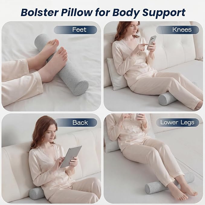 Neck Roll Cervical Pillow for Neck Pain Relief - Memory Foam Neck Pillow for Bed | Round Neck Pillows for Sleeping (Grey, X-Small - 3.5" H)