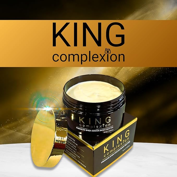 King Complexion Shea Cocoa Premium Body Butter - Large 8 oz - Coconut Oil - Black Skincare - Body Moisturizer - Ultra Hydration - Massage Butter - Light Cocoa Smell - Gives Skin It's Natural Glow