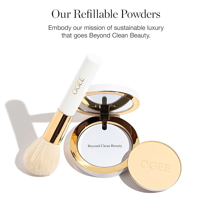 Ogee Sculpted Skin-Perfecting Makeup Setting Powder - Ochre - FULL SET (Case & Refill) - Lightweight Powder Foundation Made with 70% Organic Ingredients