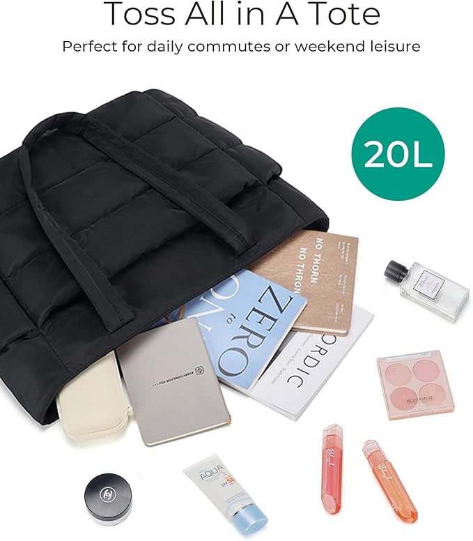 BAGSMART Tote Bag for Women, Lightweight Puffy Tote Bag with Compartments Shoulder Bag Handbag for Travel, Work, Gym | Lightweight