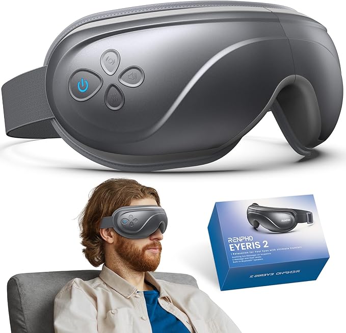 RENPHO Eye Massager with Heat, Christmas Birthday Gifts for Women Mom, FSA Eligible HSA Eye Mask for Migraine, Smart Sleep Mask for Dry Eyes Relax, Reduce Strain for Men Dad Her Him Grey