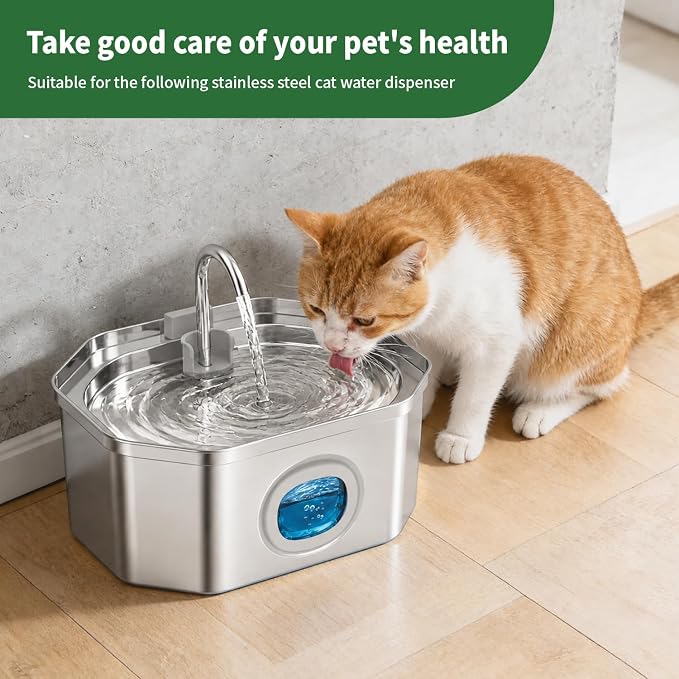 Cat Water Fountain 16 Pack Replacement Filters/Sponges (8+8) -Compatible with Apauk-APFSS-3201 Stainless Steel Cat Water Fountain