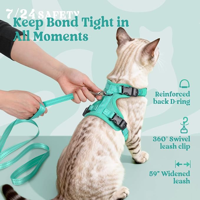 rabbitgoo Cat Harness and Leash, Easy-on with Neck Buckle, Green