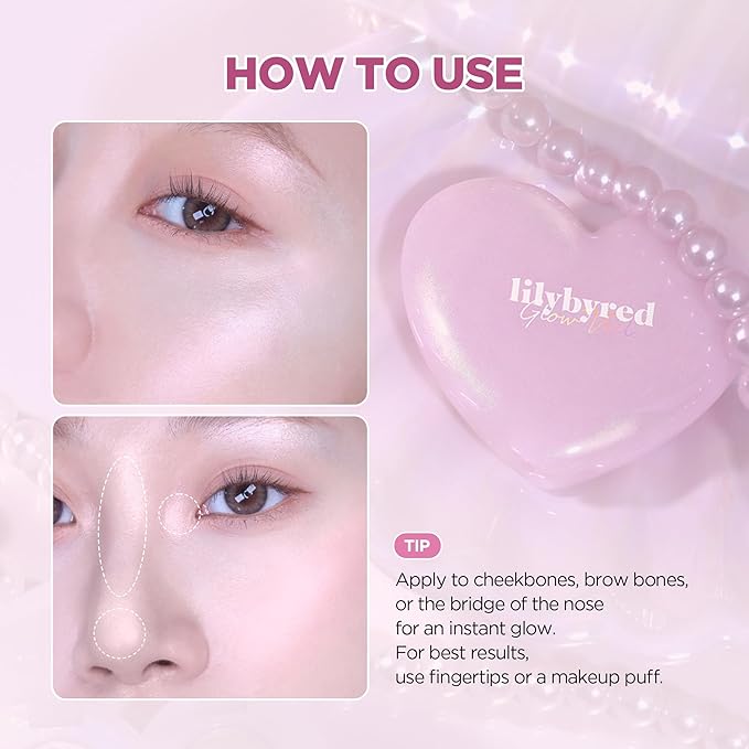 lilybyred Luv Beam Glow Veil | Korean Heart-Shaped Highlighter, Illuminating Shimmer, Radiant Glow, Silky Powder Texture, Buildable & Blendable, Lightweight & Long-Lasting, 0.11 oz. (01 Dreamy Beam)