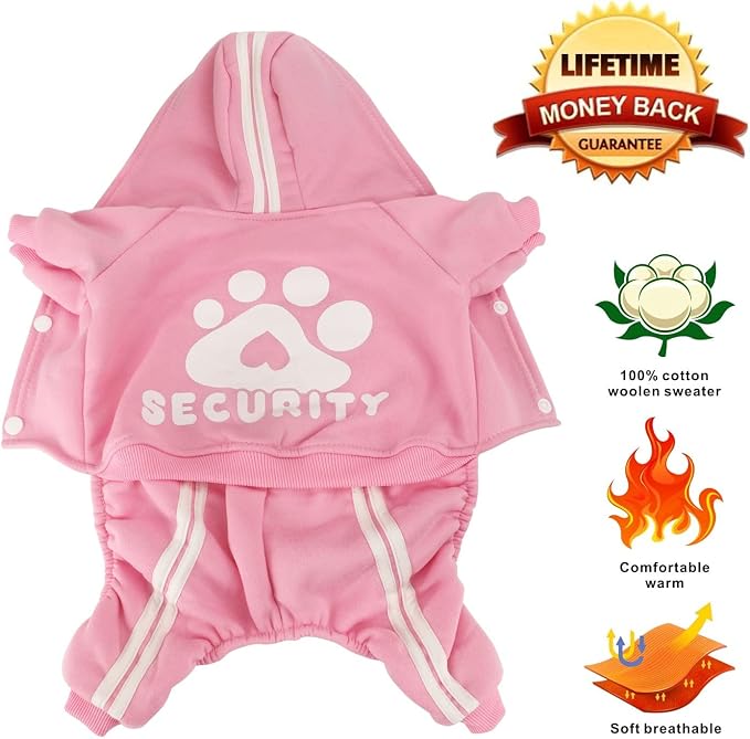 Dog Hoodie Security Clothes 4 Legs Jumpsuit Sweatshirt Soft & Warm Dog Outfit Pullover Dog Winter Clothes Sweater for Small Medium Large Dogs Cats (Pink, Medium)