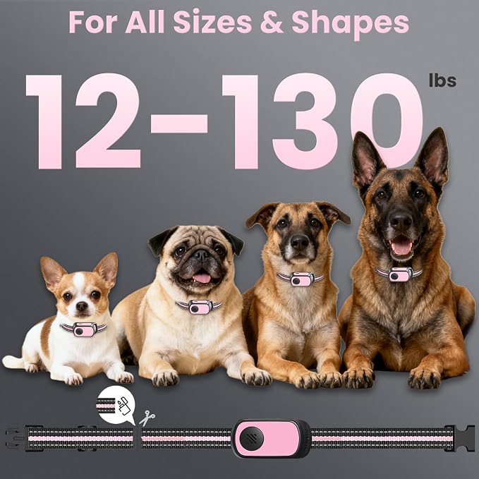 Dog Bark Collar for Large Medium Small Dogs, Rechargeable Smart Bark Collar, Anti Barking, Humane Dog Training Device with 5 Adjustable Sensitivity Beep Vibration(Pink)