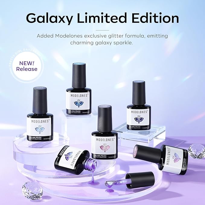 modelones Gel Nail Polish Set 6 Colors Blue Pink Purple Glitter Gel Nail Polish Chameleon White Sparkle Shimmer Reflective Glitter Polish Soak Off LED Nail Art DIY Salon Gifts For Women Girl