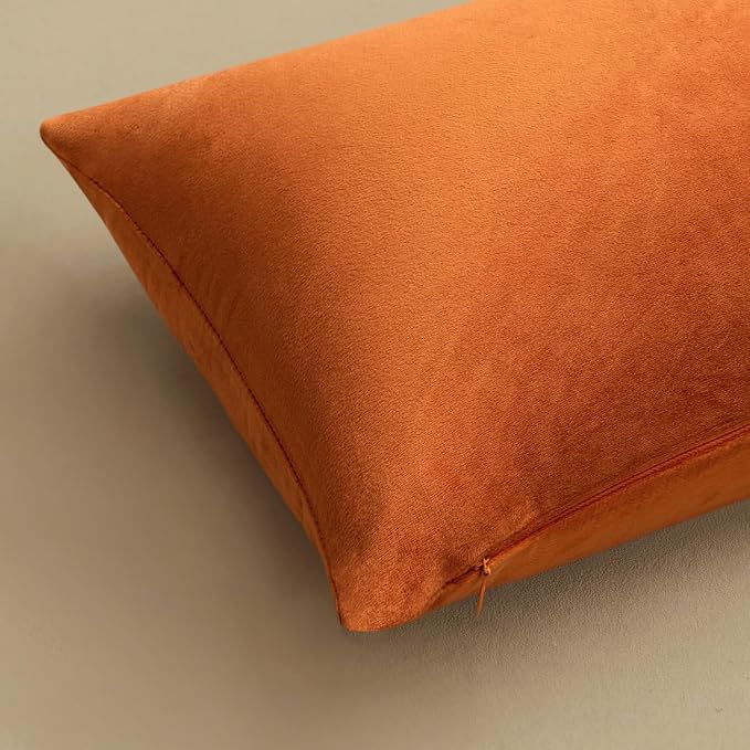 MIULEE 26x26 Inch Pack of 2 Euro Fall Velvet Throw Pillow Covers Orange | Soft Solid Decorative Euro Sham, Modern Luxury Home Decor, for King Bed Sofa Couch Bedroom Livingroom