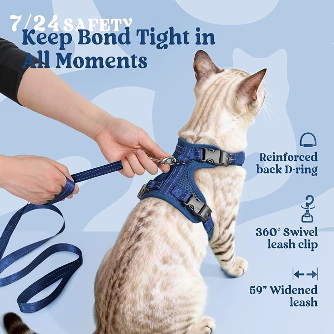 rabbitgoo Cat Harness and Leash Set, Easy-on with Neck Buckle, Navy Blue