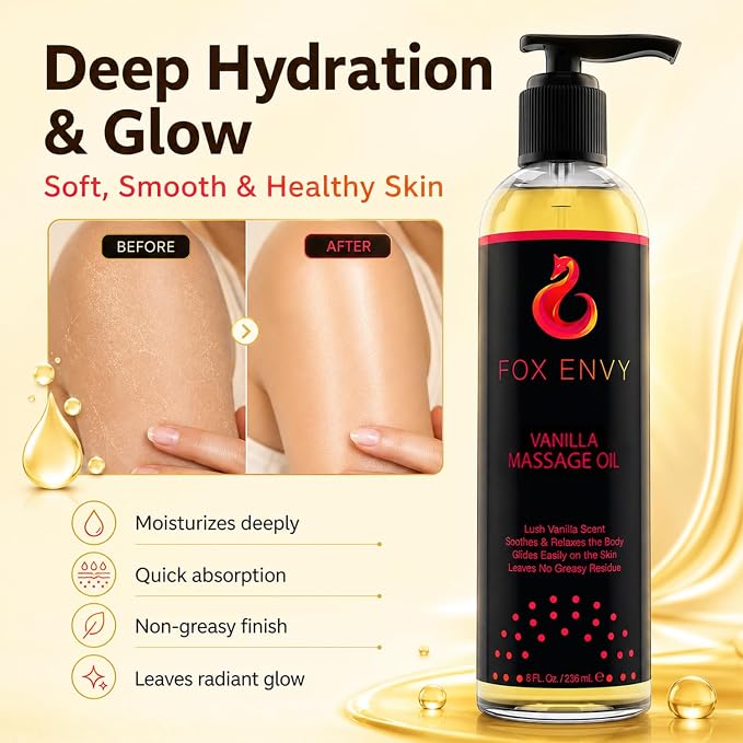 Body Massage Oil: Massage Oil for Massage Therapy, Premium Massaging Oil-Lush Vanilla Scent with Jojoba & Coconut, Therapeutic Oil 1Bottle, 8 fl oz