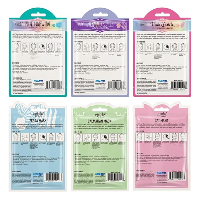 Epielle Character Face Mask Wave & Wild 12 Pack, Fun & Effective Korean Skin Care, Spa Party Favors, Easter Basket Stuffers, Birthday Gifts for Women, Self Care Gifts