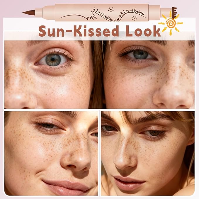 WEU 2-in-1 Freckle Pen and Stamp for Natural Fake Freckles, Waterproof & Stain-resistant Faux Freckles, 2 Pcs (Light Brown and Chestnut)