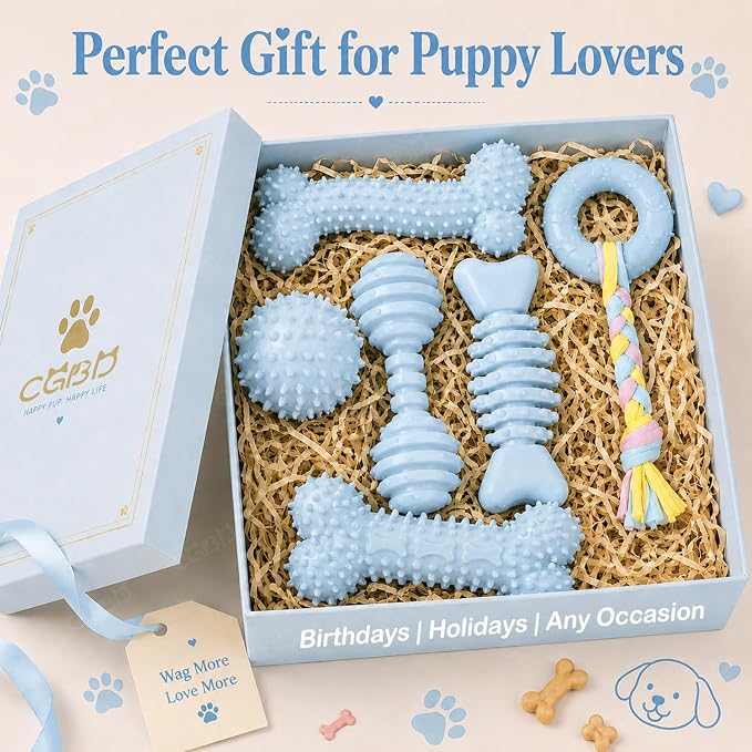 Puppy Toys, 6 Pack Dog Chew Toys for Puppy, Cute Blue Small Dog Toys, Teething Toys for Puppies, Soft Durable Interactive Chew Toy for Small Dogs