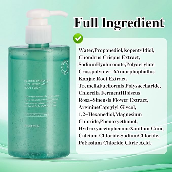 Body Hydrator Hyaluronic Acid Body Serum for Dry Skin, Body Lotion with Red Algae Extract, Long-Lasting Moisturizing, Rich Yet Non-Greasy Moisturizer for Men & Women