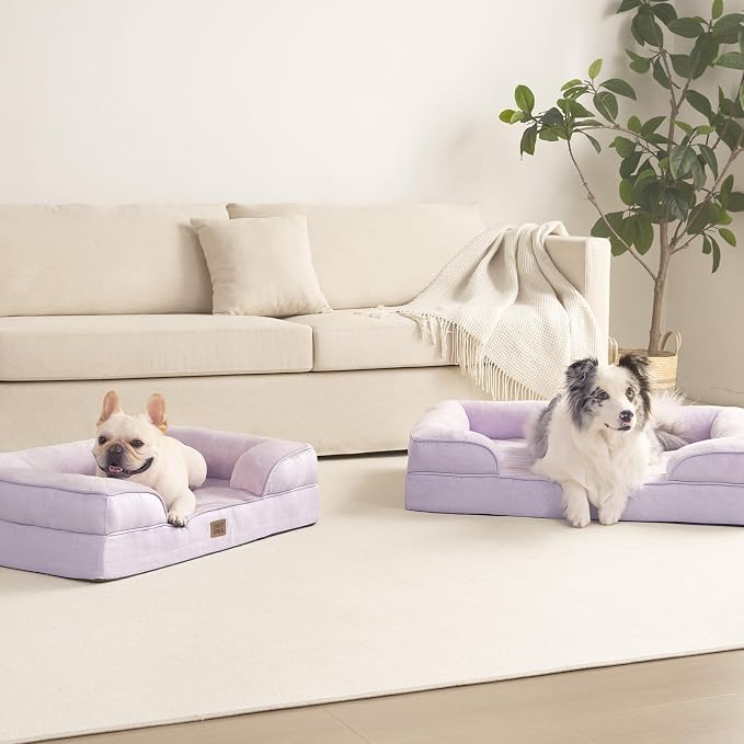 EHEYCIGA Orthopedic XXL Dog Bed, Waterproof Washable XL Big Pet Bed 48" | Non-Slip Bottom and Egg-Crate Memory Foam Extra Large Pet Couch Bed with Washable Removable Cover, Lilac