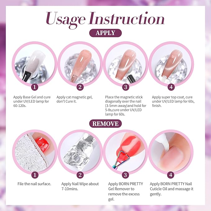 BORN PRETTY Cat Magnetic Eye Gel Nail Polish, Magenta Yellow Cat Glitter Cat Magnetic Gel Nail Polish Honey Trap Magnetic Nail Polish for Nail Art Manicure Salon DIY at Home 15ML