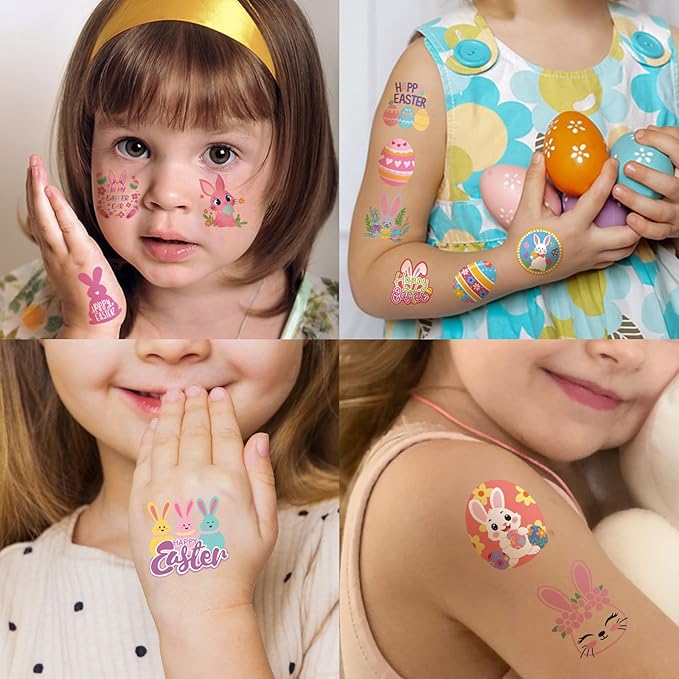 117PCS Easter Temporary Tattoos for Kids Men Women, Tiny Easter Egg and Bunny Fake Tattoos Stickers, Easter Face Body Fake Tattoos for Adults, Easter Basket Stuffers Party Favors Decoration