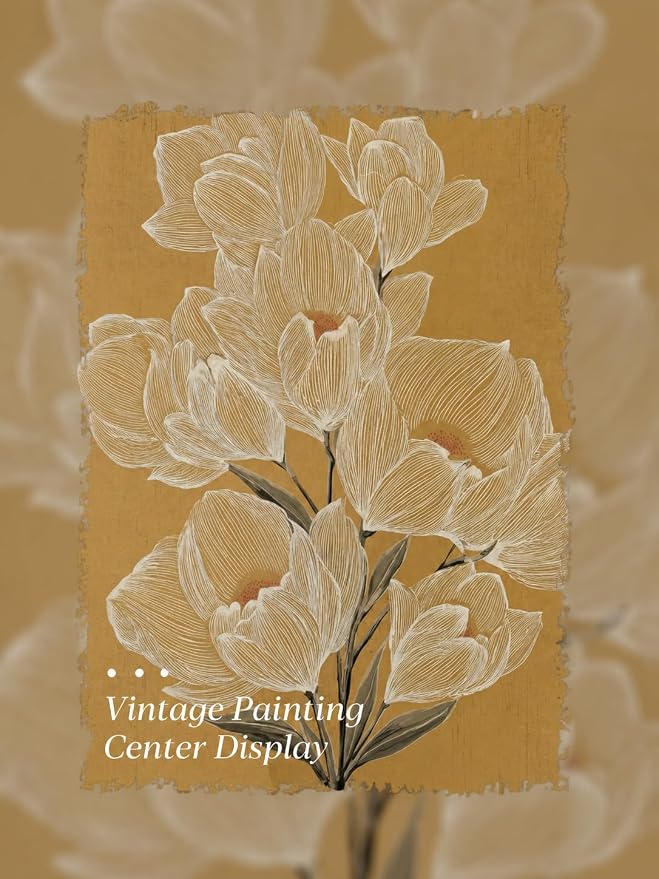 Gold Framed Wall Art, Vintage White Magnolia Flowers Line Canvas Prints, Neutral Japandi Style Floral Picture Wall Decor, Minimalist Botanical Artwork for Living Room Bedroom 9x11 inch