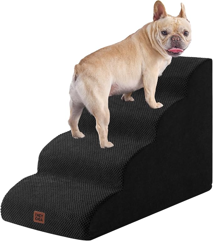 EHEYCIGA Curved Dog Stairs Ramp, 4-Step High Beds, 19.7" H Pet Step | 33D density of pure foam, for Small Dogs and Cats, Pet Stairs for High Bed Climbing, Non-Slip Balanced Indoor, Black