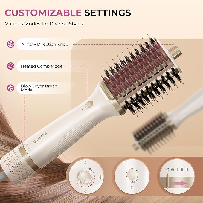 GOMYTH Upgraded 2-in-1 Blow Dryer Brush with Heated Comb - Volumizer Hair Dryer Brush for Hair Drying & Styling, Salon Blowouts, Frizz-Free Shiny Hair, Reduced Heat Damage, Suitable for All Hair Types