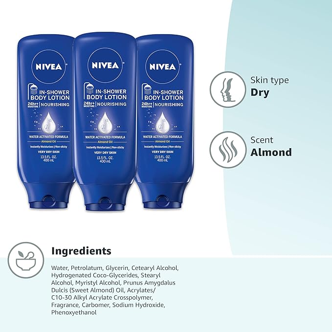 NIVEA Nourishing In Shower Lotion,Body Lotion for Dry Skin,13.5 Fl Oz Bottle,(Pack of 6)