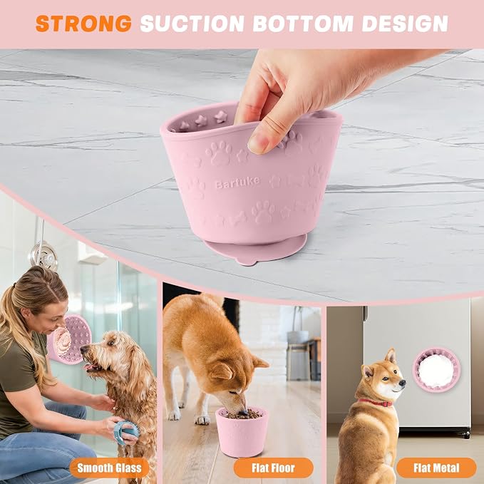 Dog Slow Feeder Lick Bowl, Silicone Dog Bowl with Strong Suction, Pink