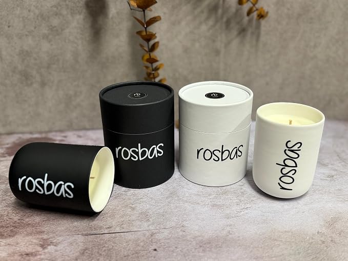 rosbas Black Raspberry Vanilla Soy Wax Candle - 8 oz in Ceramic Jar – Clean Burning, Long Lasting, Boxed, Home Fragrance, Black, Made in USA
