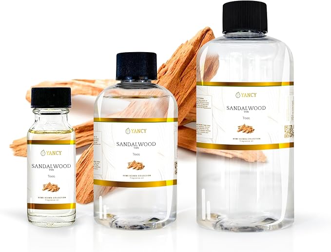 YANCY Sandalwood Luxury Collection Fragrance Oil (1/2 oz), Smooth Woody Scent, Ideal for Diffusers, Oil Burners & Aroma Lamps, Calming Fragrance for a Centered Space