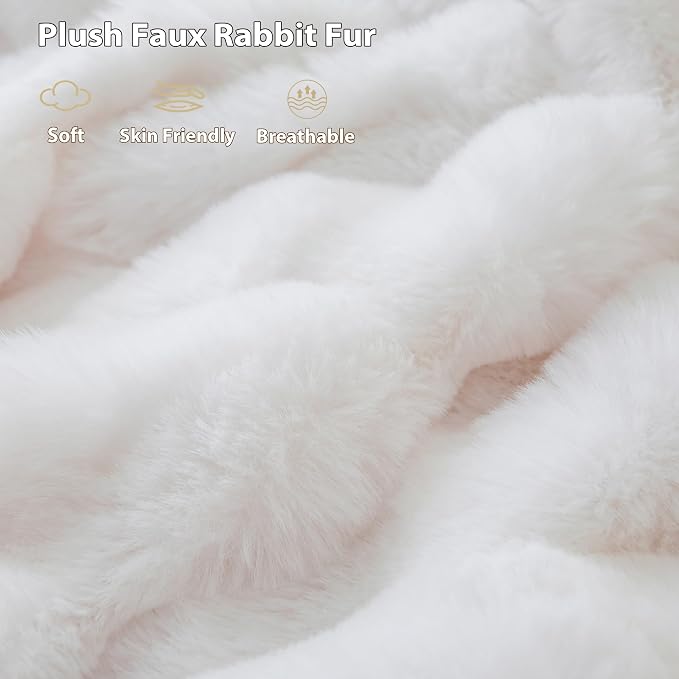 LIFEREVO Luxury Fluffy Faux Rabbit Fur Throw Blanket 60x80, White | Plush Fuzzy Bubble Lap Throw for Couch Sofa Office, Soft Cozy Furry Bed Blanket Home Decoration, Washable & Skin-friendly