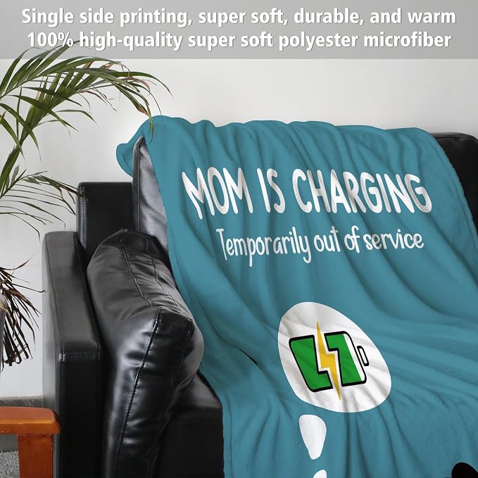 Craftique Mom Birthday Gifts, Funny Gifts for Mom- Mom's Charging Blanket | Mom Gifts for Women from Daughter Son Husband, Super Soft Blanket Throw for Napping Travel, 60”×50”