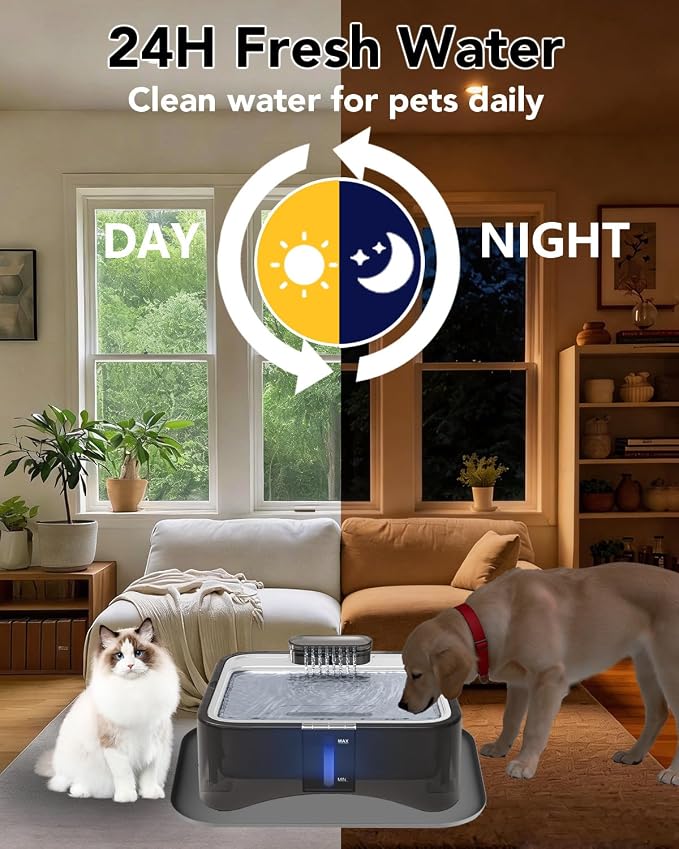 UPSKY Cat Water Fountain, 2.25Gal Large Capacity for Multi-Pet Homes | Ultra Quiet 304 Stainless Steel, Anti-Clog Pump with 4 Filters, Non-Slip Mat Included, Easy to Clean, Smart LED & Anti-Dry