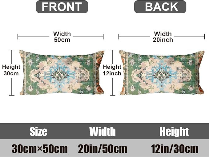 Boho Throw Pillow Covers 12x20 inch Set of 2, Soft Pillowcases Bohemia Carpet Printing Pattern Decorative Sofa Living Room Bed Rectangle Pillow Case Cushion Cover-Green