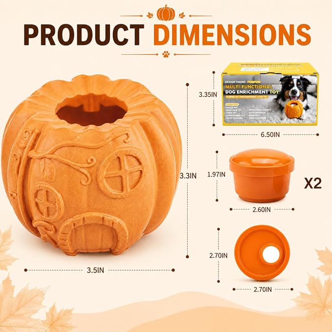 Dog Treat Toys, Pumpkin-Shaped Dog Treat Ball, Dog Frozen Treat Toy with 2 Freeze Bowls, Dog Toy Treat Dispenser, Dog Enrichment Toys, Fillable Slow Feeder and Lick Bowl for Dogs Set