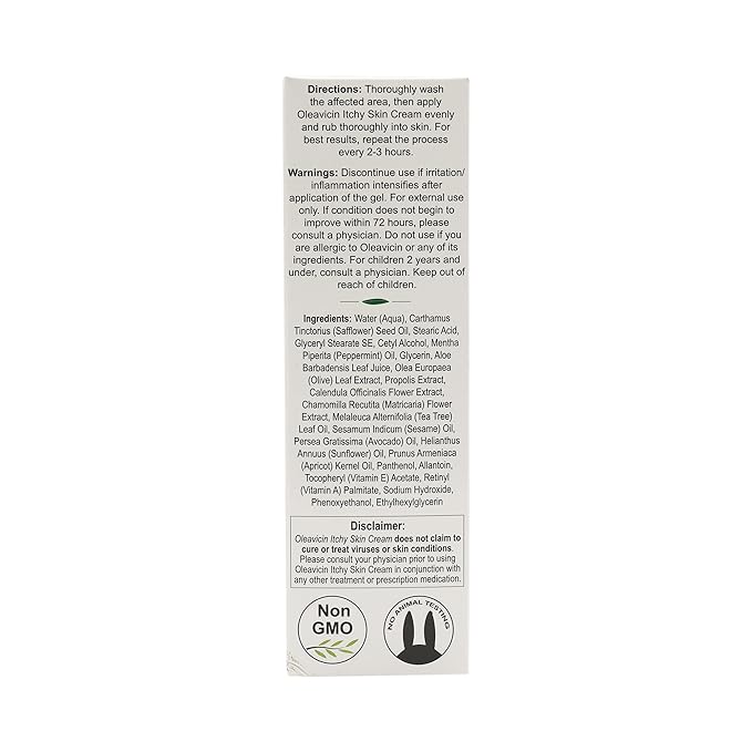 Oleavicin Organic Extra Strength Anti-Itch Cream for Dry, Itchy Skin Relief Natural Fungal & Rash Treatment with Olive Leaf Extract Fast-Acting, Long-Lasting Relief