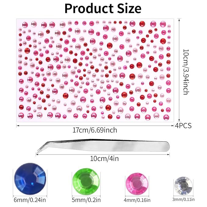 Self Adhesive Face Gems for Makeup, Festival Jewels, Hair Gems, Rhinestone Stickers for Face, Eye, Makeup, Body (mixcolor_6pcs)