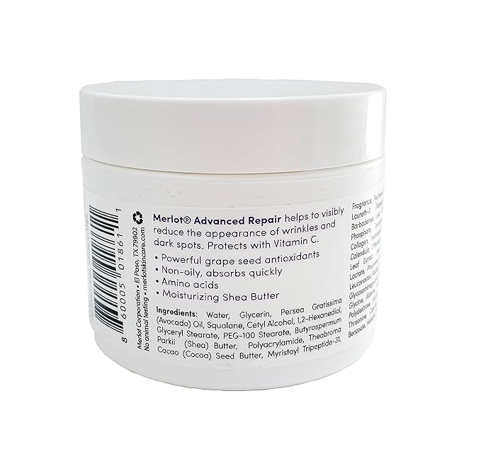 Merlot Fine Lines Eye Cream Advanced Repair with shea butter anti wrinkle peptides dark spot reducing moisture recovery for all skin types