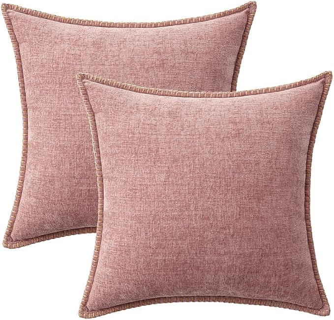 MIULEE Decorative Euro Sham Pillow Covers 24x24 Inch Blush Pink 2 Pack | Farmhouse Throw Pillow Covers with Stitched Edge, Soft Chenille Cushion Cases, for Couch Sofa Bed Living Room Home Decor