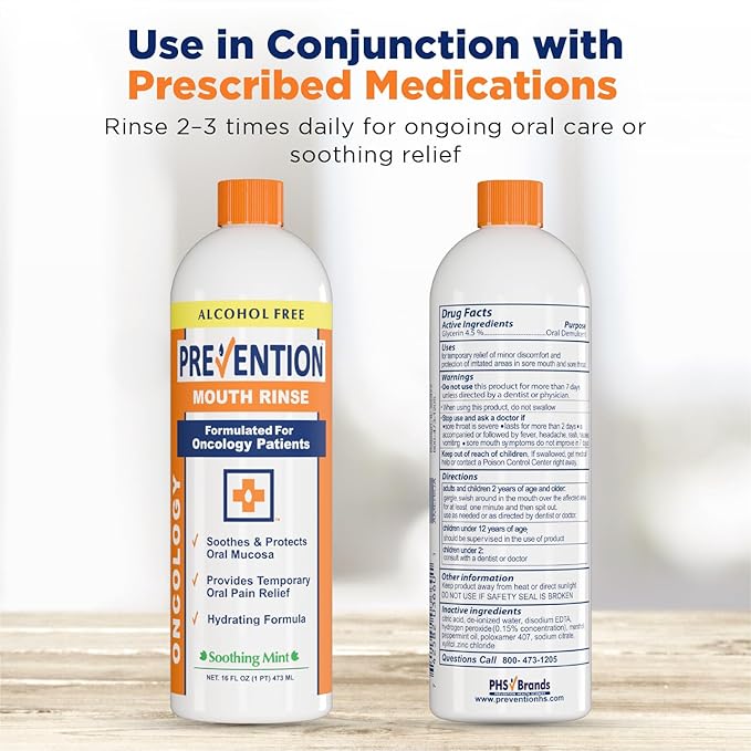 Prevention Oncology Alcohol Free Mouthwash, Soothing, Gentle, & Moisturizing, Mouthsore and Dry Mouth Mouthwash Specially Formulated for Patients Undergoing Oncology Treatment - 16 oz, Value 2-Pack