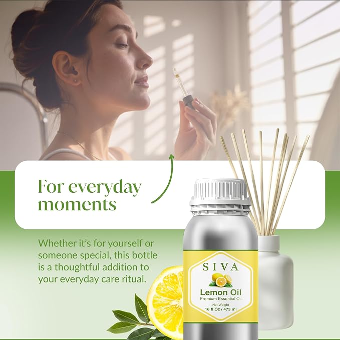 Siva Lemon Essential Oil 16 Fl Oz – for Diffuser, Skin & Hair Care – Ideal for Massage & DIY Blends