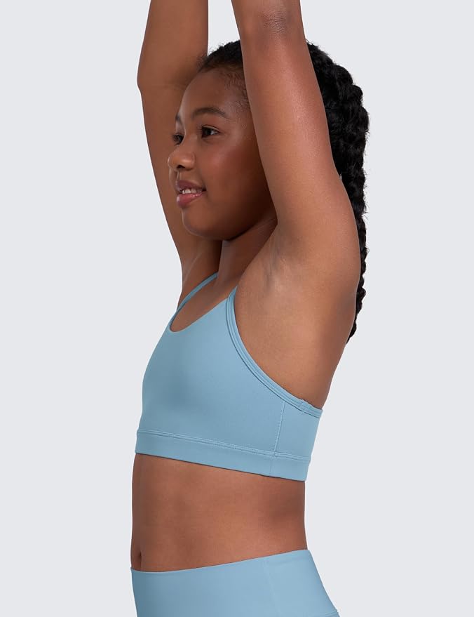 CRZ YOGA Girls Butterluxe Y Back Sports Bra - Yoga Athletic Casual Tops Scoop Neck Spaghetti Strap Padded Crop Kids Teen
