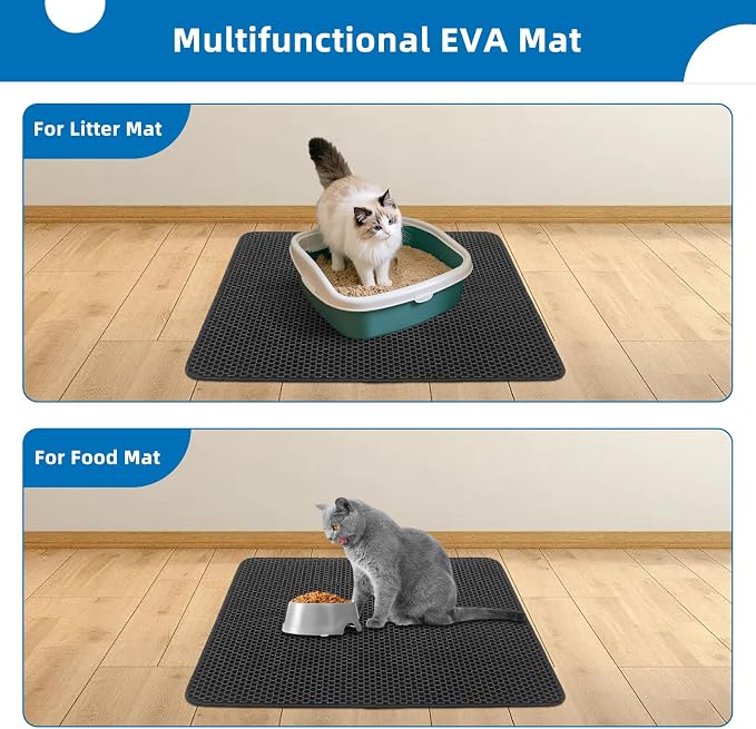 Cat Litter Mat for Indoor Cats EVA Double-Layer Litter Box Mat Washable for Easy Cleaning Cat Rug Collects Litter and Prevents Liquid Leakage (Gray, 23.6×30inch)