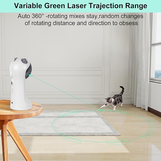 TBTeek Automatic Cat Toy Green Light, 5 Fun Patterns, 4 Speed Modes | Motion-Activated, Rechargeable, Adjustable Light Angles, Random Trajectory